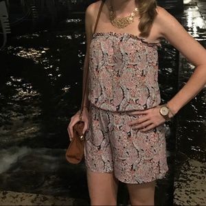 Promod - Strapless Multicolor Paisley Romper Size 8, Pink/Red, Navy, Teal